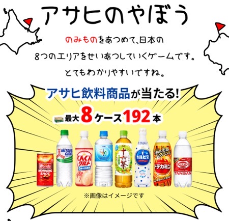 アサヒ飲料商品詰合せ 最大8ケース、PayPayポイント1,000円分がその場で当たるキャンペーン