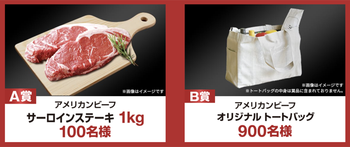 アメリカンビーフ サーロインステーキ 1kg、トートバッグ