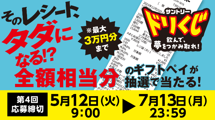 そのレシート、タダになる！？サントリードリくじ