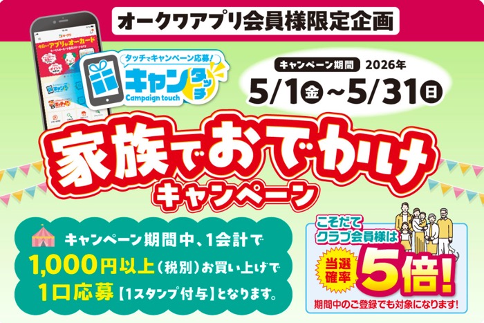 オークワの懸賞「家族でおでかけキャンペーン」