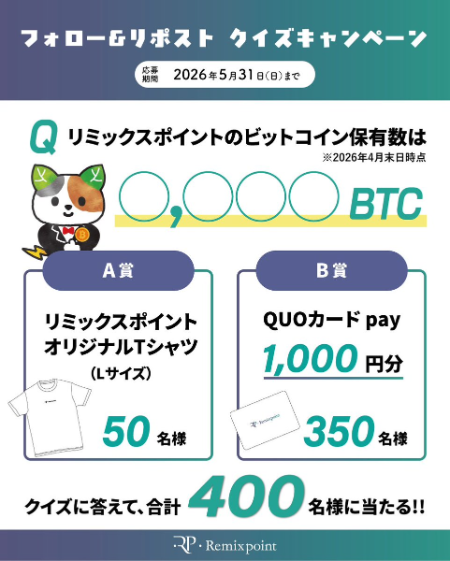QUOカードPay1,000円分などが400名様に当たるXキャンペーン