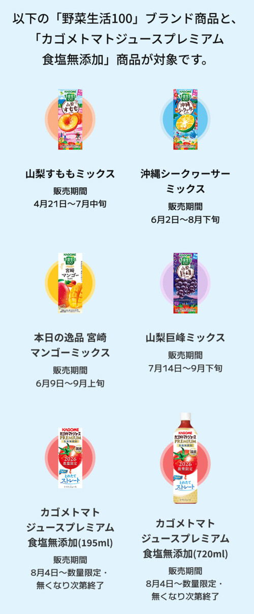 野菜生活 100 対象商品１