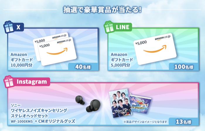 Amazonギフト券最大1万円分、ワイヤレスイヤホンなどがその場で当たるX・Instagram・LINEキャンペーン