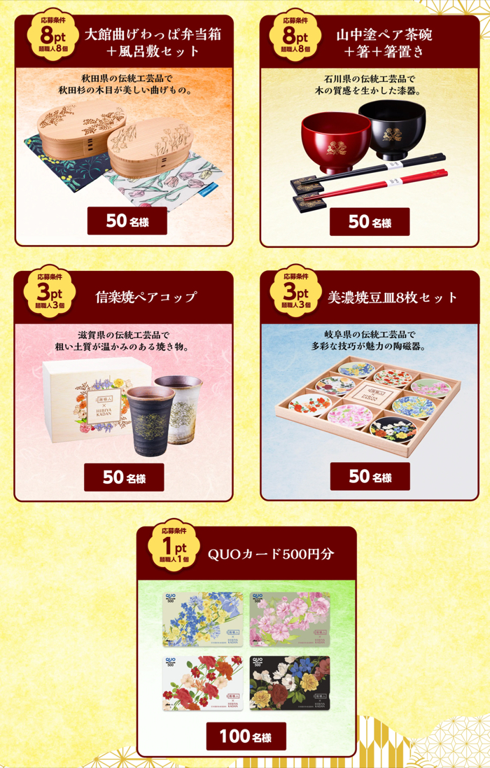 大館曲げわっぱ弁当箱＋風呂敷セット、QUOカード500円分など