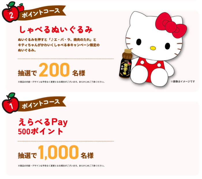 サンリオピューロランド ペアチケット、えらべるPay500ポイントなど２