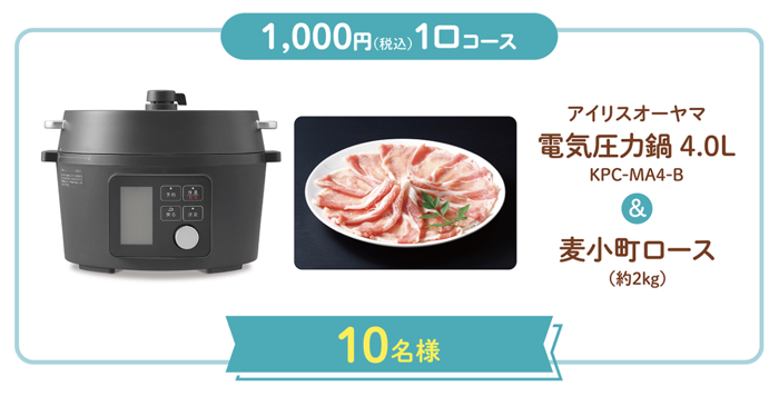 電気圧力鍋+麦小町 ロース、えらべるPay1,000円分1