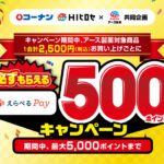 コーナン・HIヒロセ×アース製薬 必ずもらえるえらべるPay500ポイントキャンペーン