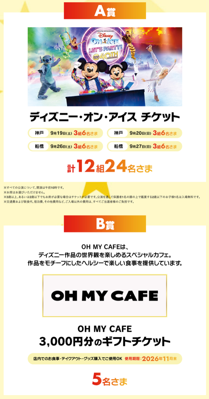ディズニー・オン・アイス チケット、OH MY CAFE ギフトチケット 3,000円分など１