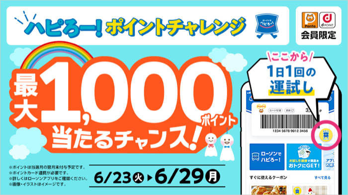 dポイント・Pontaポイントがその場で当たる！ローソンアプリのハピろー！ポイントチャレンジキャンペーン