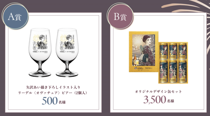 矢沢あい リーデル オヴァチュア ビールグラス、オリジナルデザイン缶セット