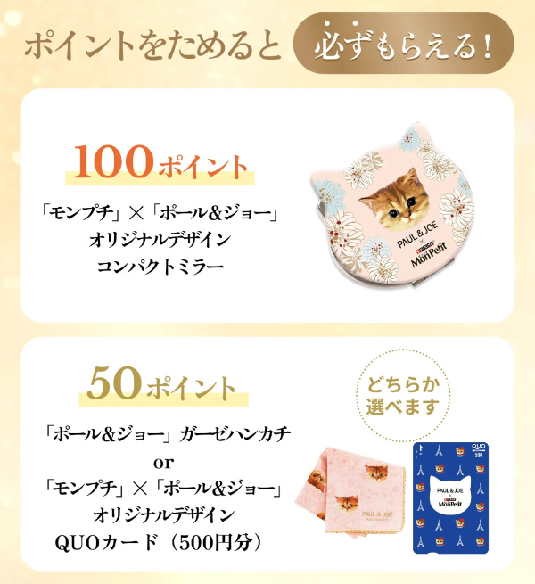 ポール&ジョー コンパクトミラーやQUOカード500円分など