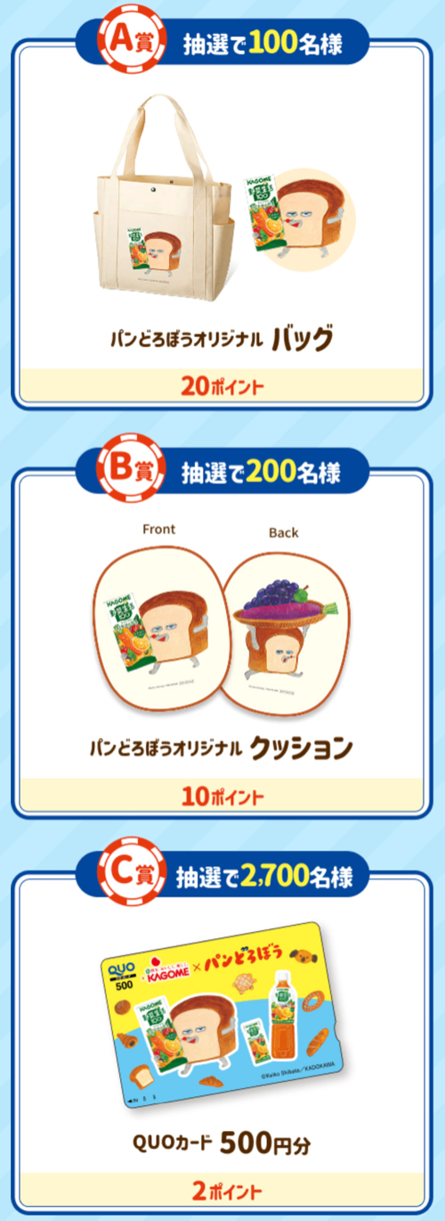 パンどろぼう バッグ、クッション、QUOカード500円分