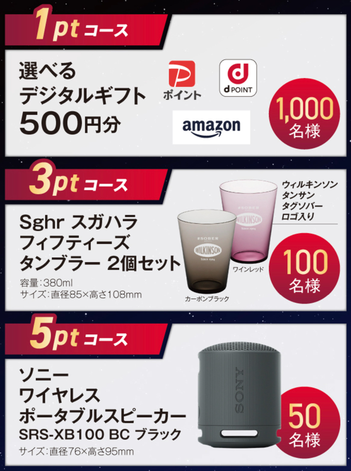 SONY ワイヤレススピーカー、選べるデジタルギフト500円分など