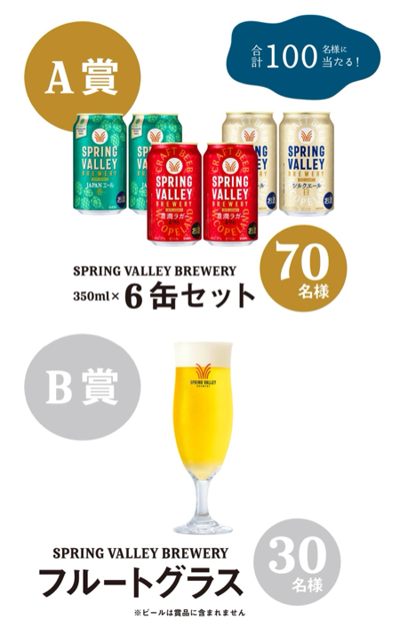 スプリングバレー6缶セット、フルートグラス