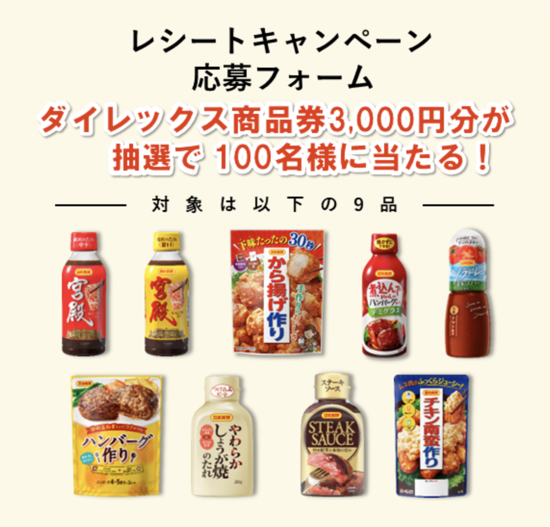 ダイレックス×日本食研 レシート応募キャンペーン