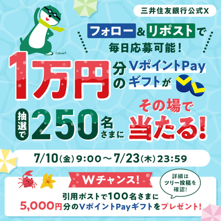 VポイントPayギフト最大1万円分がその場で当たるXキャンペーン