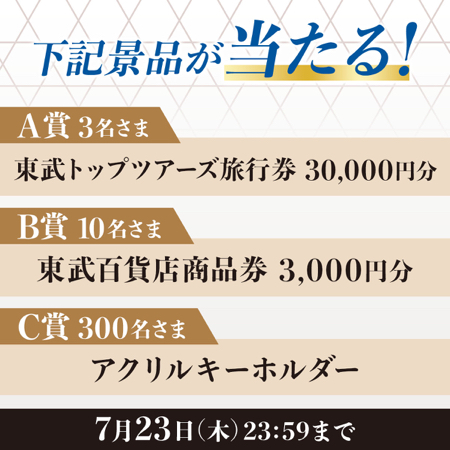 旅行券3万円分、東武百貨店商品券3,000円分などが当たるXキャンペーン