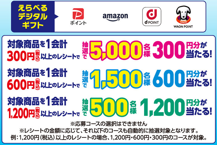 えらべるデジタルギフト最大1,200円分