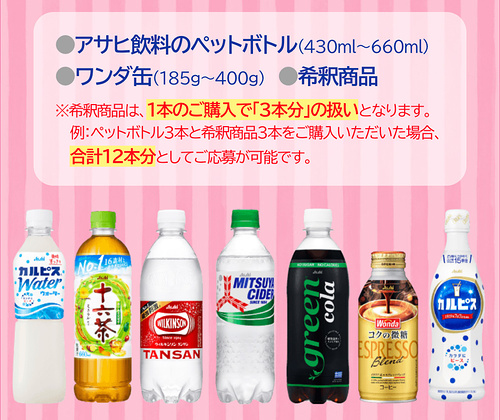 アサヒ飲料PET、ワンダ缶、希釈商品