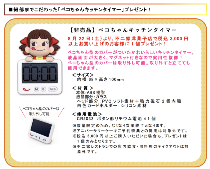 不二家菓子店 裏不二家の日 ペコちゃんキッチンタイマープレゼントキャンペーン