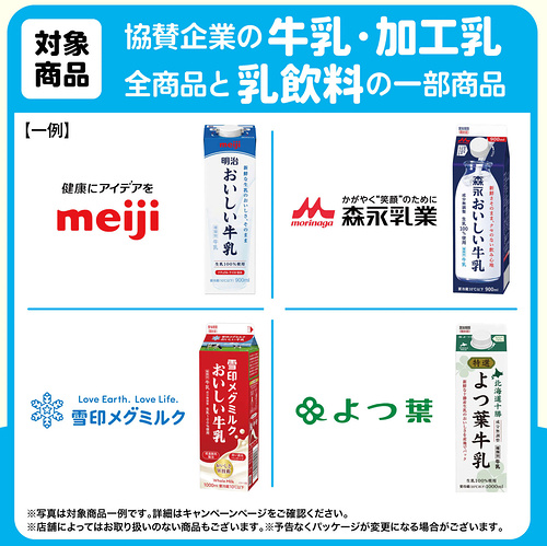 対象メーカーの牛乳・加工乳・乳飲料