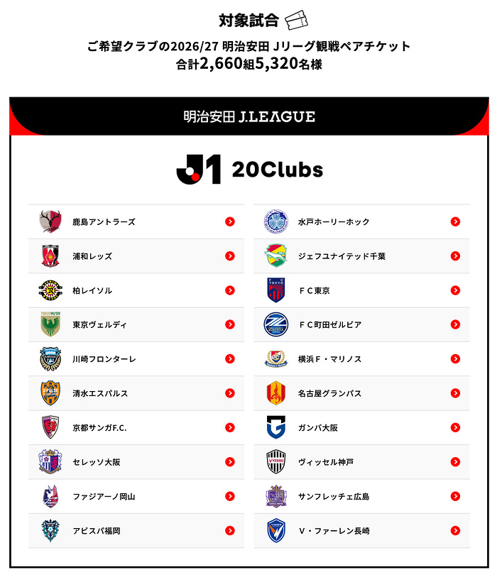 明治安田 Jリーグ観戦ペアチケット１