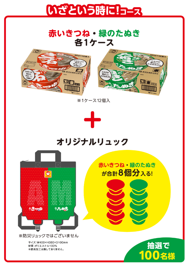 赤いきつねうどん・緑のたぬき天そば 各1ケース+オリジナルリュック