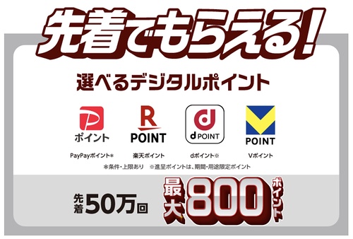 現金1万円、デジタルポイント最大800ポイント