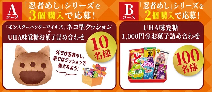 モンスターハンターワイルズ ネコ型クッション＋お菓子詰め合わせ など