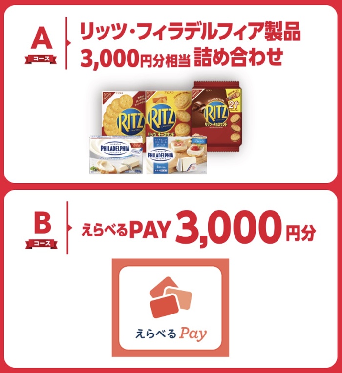 リッツ製品詰め合わせ、えらべるPay3,000円分